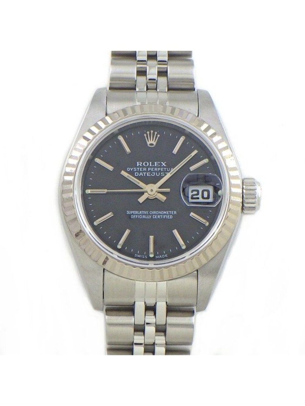 Rolex Watch Datejust Date Luminous Index Hand Black Dial 18k White Gold SS